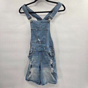 Blue Desire Distressed Blue Denim Shortalls Size Small
